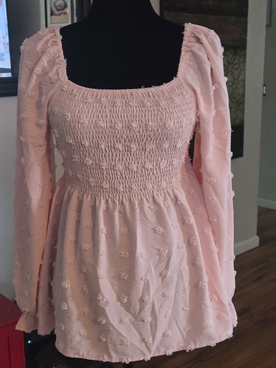 Flamingals Tops - Smocked Pink Long-Sleeve Girls' Casual Dress